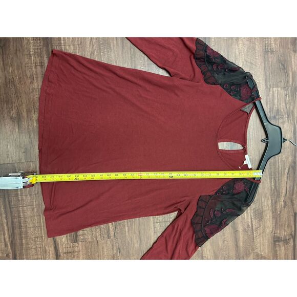 Maurices Black Lace Shoulder Shirt, Maroon 3/4 Sleeve Blouse, Sz XL - Picture 2 of 9